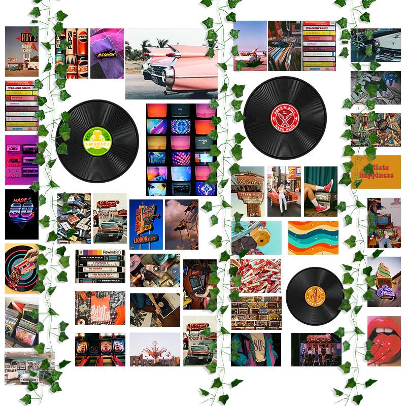 Retro Rainbow Vibes Aesthetic Wall Collage Kit Digital 