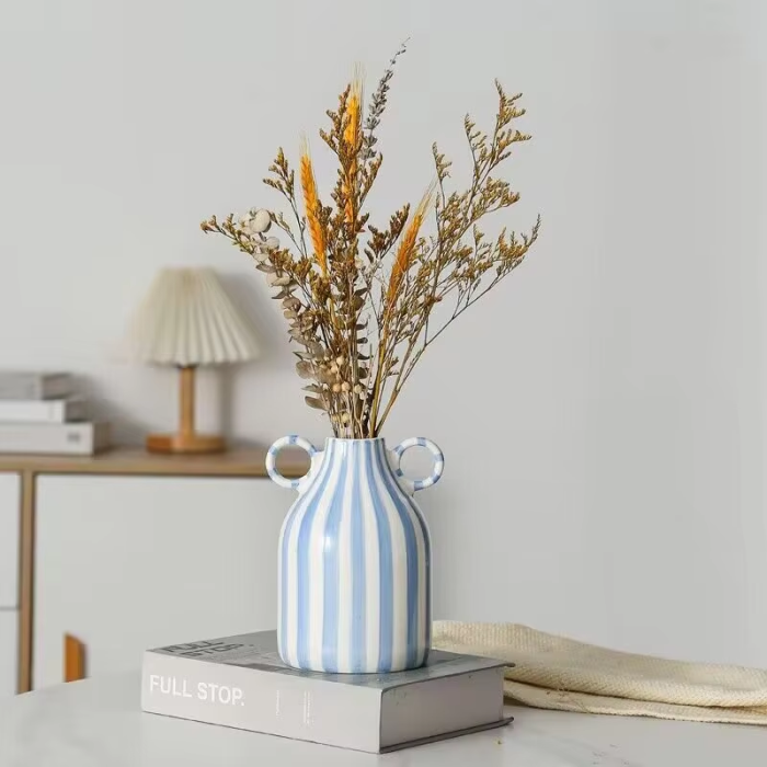 Striped Ceramic Vase | Aesthetic Room Decor