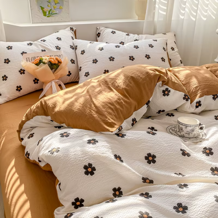 Brown Two Tone Daisy Bedding Set | Aesthetic Room Decor