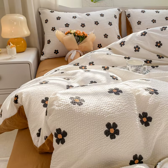 Brown Two Tone Daisy Bedding Set | Aesthetic Room Decor