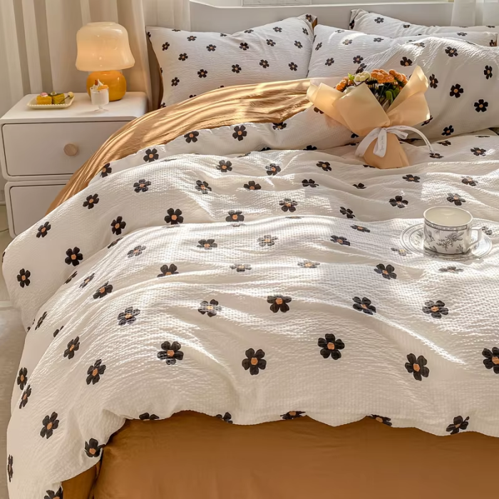 Brown Two Tone Daisy Bedding Set | Aesthetic Room Decor