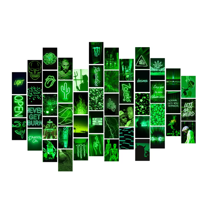 Neon Green Wall Collage | Aesthetic Room Decor