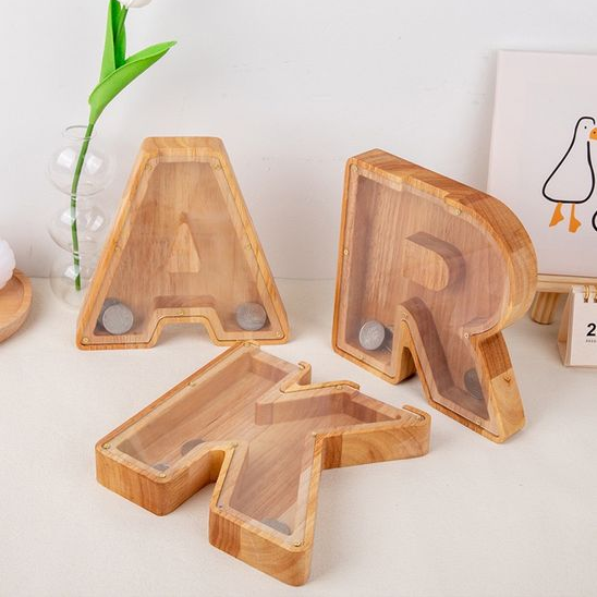 Wooden Letter Piggy Bank | Aesthetic Room Decor