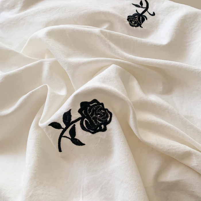 Rose Embroidery Bedding Set | Aesthetic Room Decor