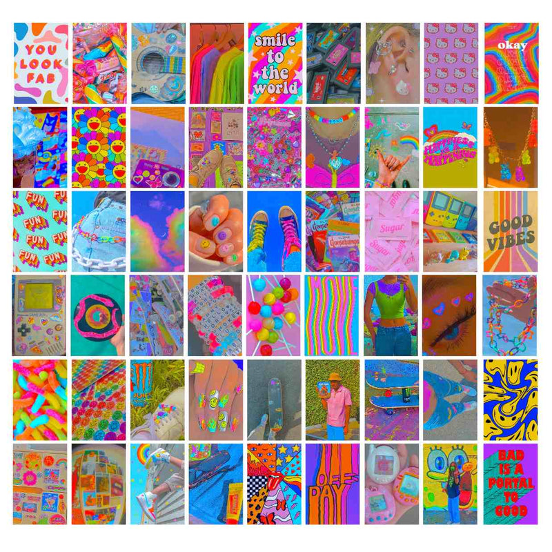 Retro Rainbow Vibes Aesthetic Wall Collage Kit Digital 